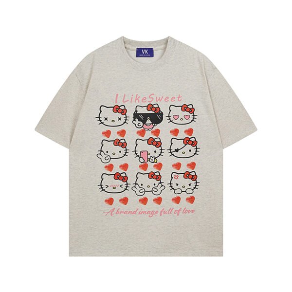 Retro Kitty Cat Collection Printed Short Sleeve T-Shirt for Men and Women, Pure Cotton Couple Loose Casual Top - Image 2