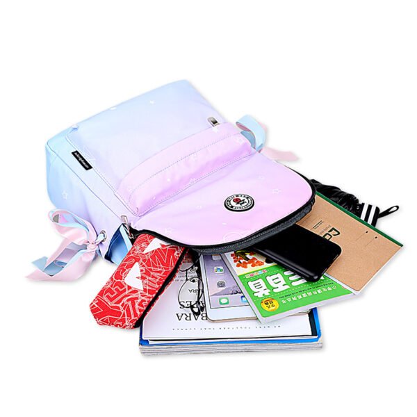 New small fresh gradient color junior high school student schoolbag high school student backpack bow backpack girl - Image 3