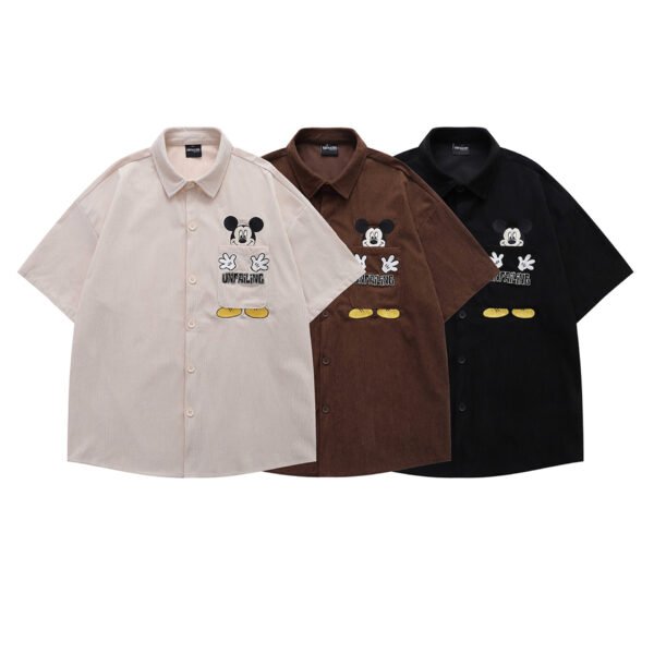 Creative Cartoon Embroidery Corduroy Short Sleeve Shirt Men's Loose Casual Versatile Couple Shirt - Image 5