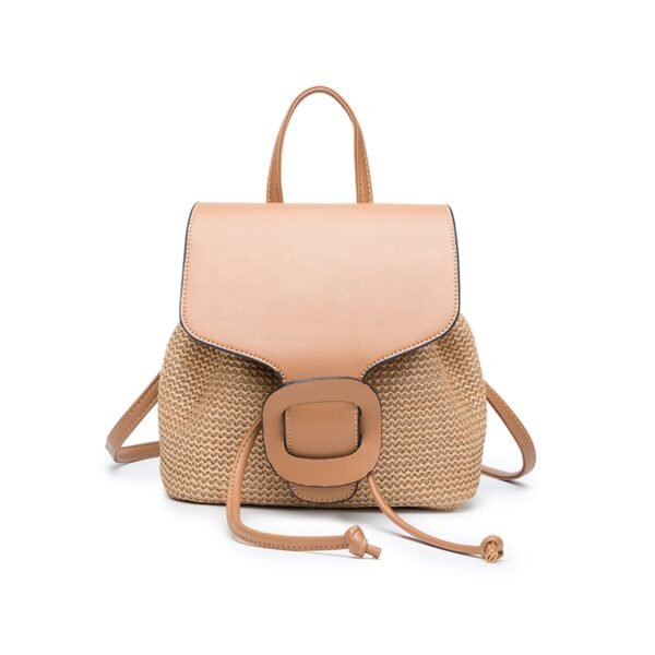 Women Backpacks Straw Shoulder bag Leisure Beach Splicing Backpack Teenage Girl Quality Travel Books Rucksack - Image 2