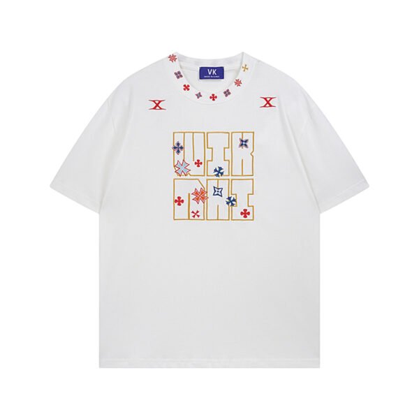 Heavywork Letter Embroidery Design Unique Short Sleeve T-Shirt Unisex Street Trend Loose Casual Tee - Image 2