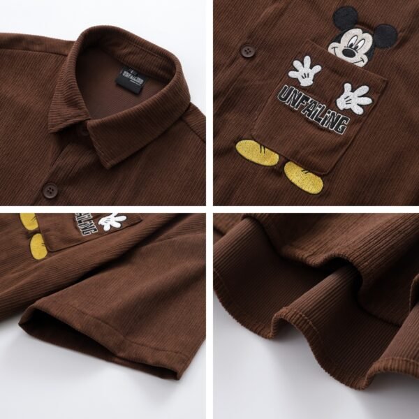 Creative Cartoon Embroidery Corduroy Short Sleeve Shirt Men's Loose Casual Versatile Couple Shirt - Image 4