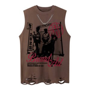 Hip-Hop Unique Design Chain Sleeveless T-Shirt Unisex Loose Punk Ripped Casual Vest Tank Top