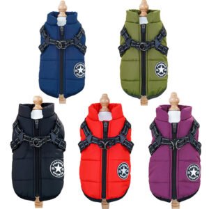 Pet clothing waterproof and warm dog cotton coat winter skiing suit chest and back integrated cotton vest