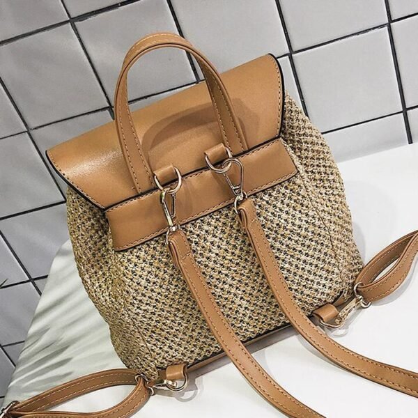 Women Backpacks Straw Shoulder bag Leisure Beach Splicing Backpack Teenage Girl Quality Travel Books Rucksack - Image 4
