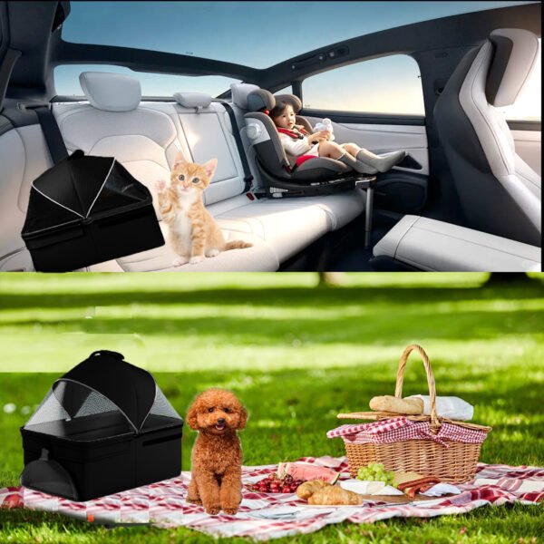 2-in-1 folding dog cart, pet folding cart, four-wheel dog/cat cart, waterproof pad, car seat, sun visor - Image 7