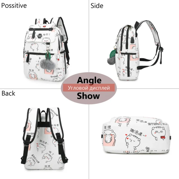 USB Charging Canvas Backpack 3 Pcs/set Women School Backpacks Schoolbag For Teenagers Man Student Book Bag Boys Satchel - Image 3
