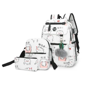 USB Charging Canvas Backpack 3 Pcs/set Women School Backpacks Schoolbag For Teenagers Man Student Book Bag Boys Satchel