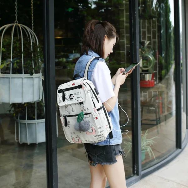 USB Charging Canvas Backpack 3 Pcs/set Women School Backpacks Schoolbag For Teenagers Man Student Book Bag Boys Satchel - Image 6
