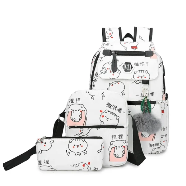 USB Charging Canvas Backpack 3 Pcs/set Women School Backpacks Schoolbag For Teenagers Man Student Book Bag Boys Satchel - Image 8