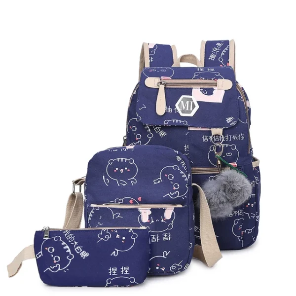 USB Charging Canvas Backpack 3 Pcs/set Women School Backpacks Schoolbag For Teenagers Man Student Book Bag Boys Satchel - Image 9