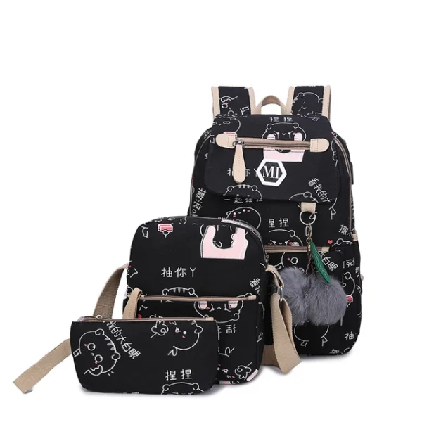 USB Charging Canvas Backpack 3 Pcs/set Women School Backpacks Schoolbag For Teenagers Man Student Book Bag Boys Satchel - Image 7