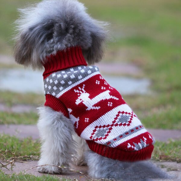 Christmas reindeer maple leaves snowflakes holiday pet clothes high necked knitted sweaters dog and cat clothing jackets - Image 2