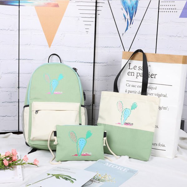 ins School bag USB backpack girl junior high school students Mori three piece backpack fashion - Image 6
