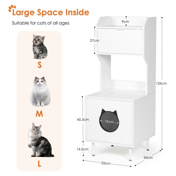 White wooden hidden cat trash can with rack and trash can shell, indoor cat house pet box, storage cabinet - Image 3
