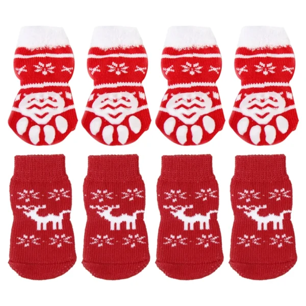 8pcs Pet Warm Cotton Socks Soft Anti Slip Claw Pattern Protect Feet Cold Snow Christmas Dog Cat Stockings Gifts - Image 5