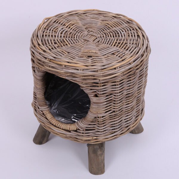 Rattan Furniture Leisure Round Four Seasons Semi Closed Breathable Cat And Dog Kennel Stool Outdoor Modern Simple Style - Image 3