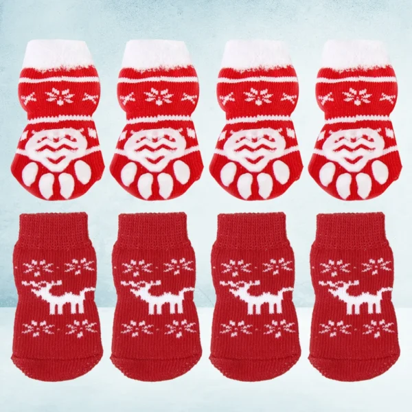 8pcs Pet Warm Cotton Socks Soft Anti Slip Claw Pattern Protect Feet Cold Snow Christmas Dog Cat Stockings Gifts - Image 3