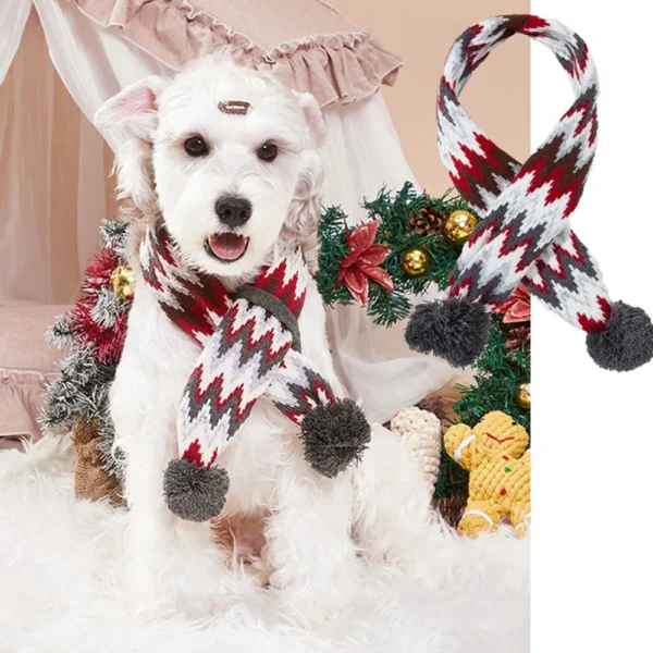 Christmas Dog Scarf Knitted Elk Scarf Striped Hair Ball Pet Scarf Outdoor Winter Warm Cat Dog Scarves Puppy Collar Pet Supplies - Image 7