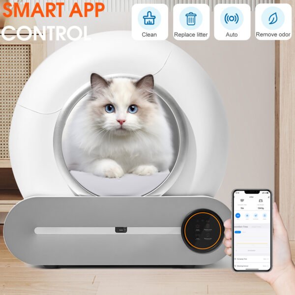 Automatic cleaning, eliminates odors, supports WiFi application control, intelligent automatic cat litter box with padding - Image 3