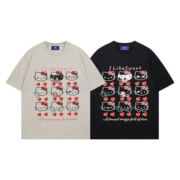 Retro Kitty Cat Collection Printed Short Sleeve T-Shirt for Men and Women, Pure Cotton Couple Loose Casual Top - Image 5