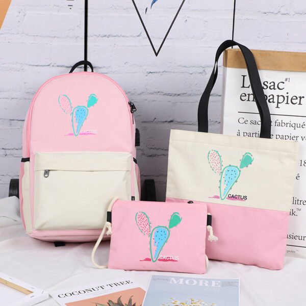 ins School bag USB backpack girl junior high school students Mori three piece backpack fashion - Image 2