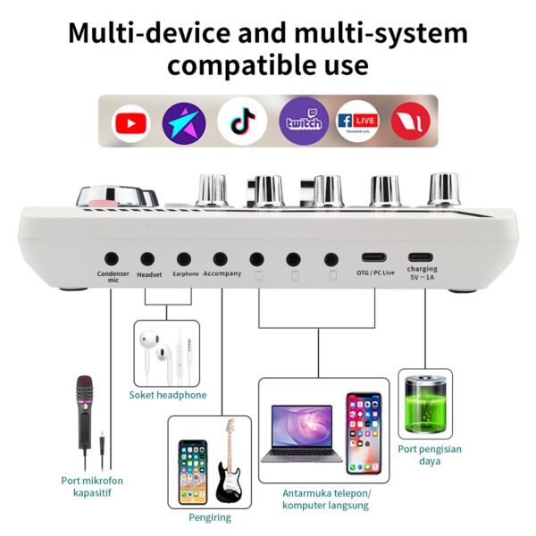F998Pro live singing sound card white English version intelligent noise reduction integrated microphone - Image 2