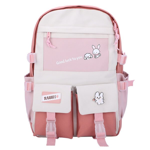 New ins wind canvas high school student schoolbag female small fresh contrast color junior high school student backpack - Image 5