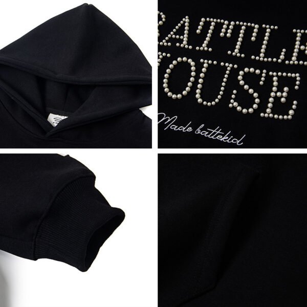 Retro Design Letter Beaded Embroidered Hooded Sweatshirt Men's Loose Casual Trendy Couple Top - Image 4