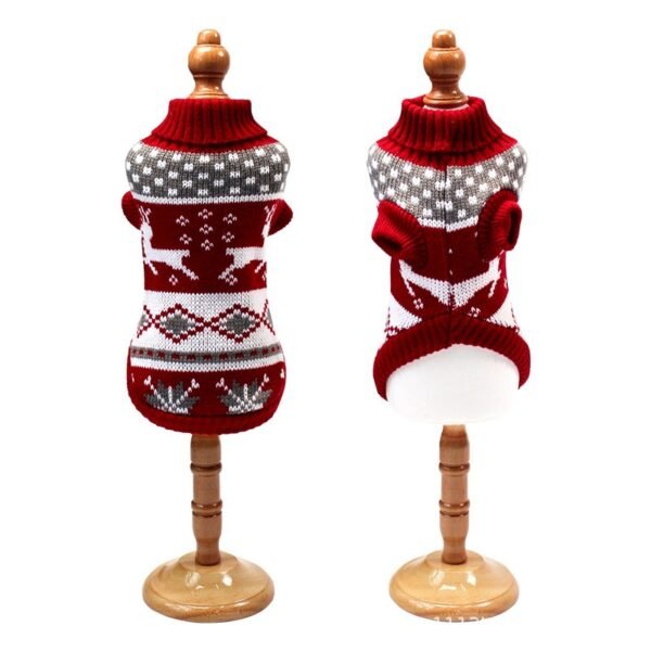 Christmas reindeer maple leaves snowflakes holiday pet clothes high necked knitted sweaters dog and cat clothing jackets - Image 4