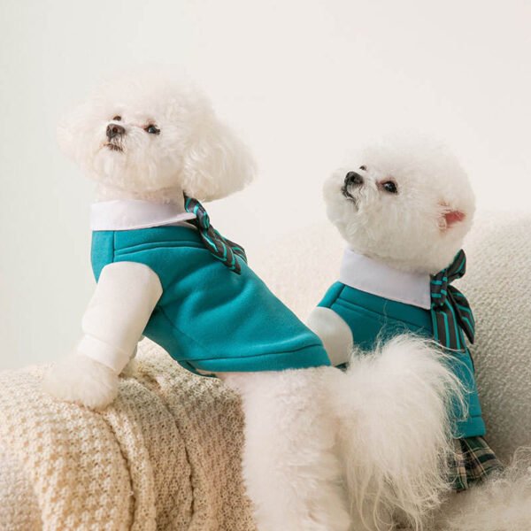 Autumn And Winter New Puppy Dog College Style Uniform Bow Tie Cat Fake Two Pieces Couple Clothes Small And Medium-Sized Dog Pet Clothes - Image 3