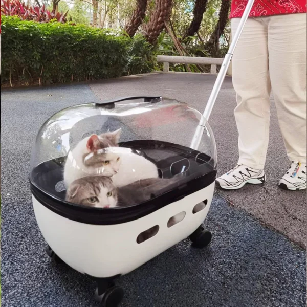 New Transparent Capsule Pet Travel Trolley Carriers Bag Stroller for 10kg Puppies Dogs Cat with Wheel - Image 4