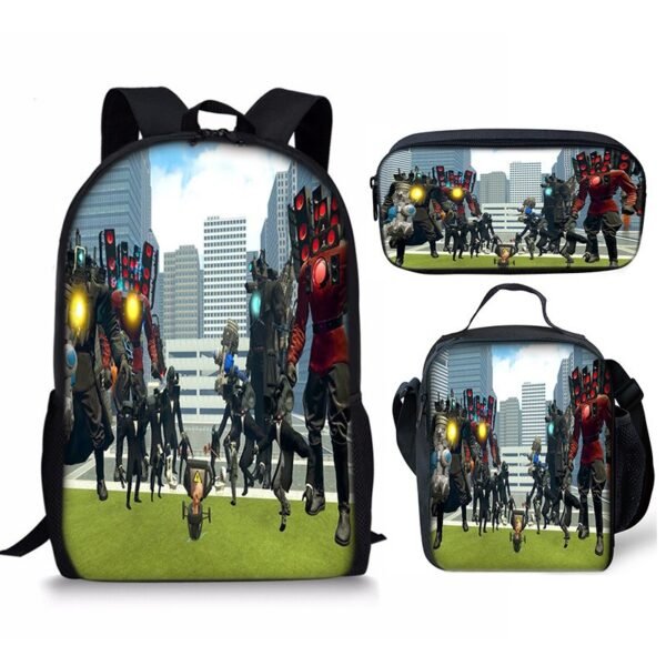 New 3PC-SET Skibidi Toilet Man Backpack Custom Game Peripheral Schoolbags For Primary Secondary School Teenage - Image 9