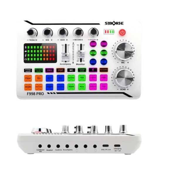 F998Pro live singing sound card white English version intelligent noise reduction integrated microphone - Image 3