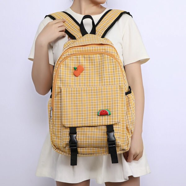 Girls cotton square plaid Japanese style backpack large capacity junior high school high school student schoolbag - Image 2
