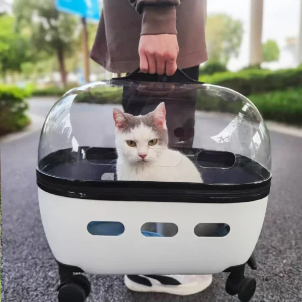 New Transparent Capsule Pet Travel Trolley Carriers Bag Stroller for 10kg Puppies Dogs Cat with Wheel - Image 2