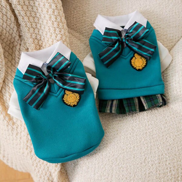 Autumn And Winter New Puppy Dog College Style Uniform Bow Tie Cat Fake Two Pieces Couple Clothes Small And Medium-Sized Dog Pet Clothes - Image 5