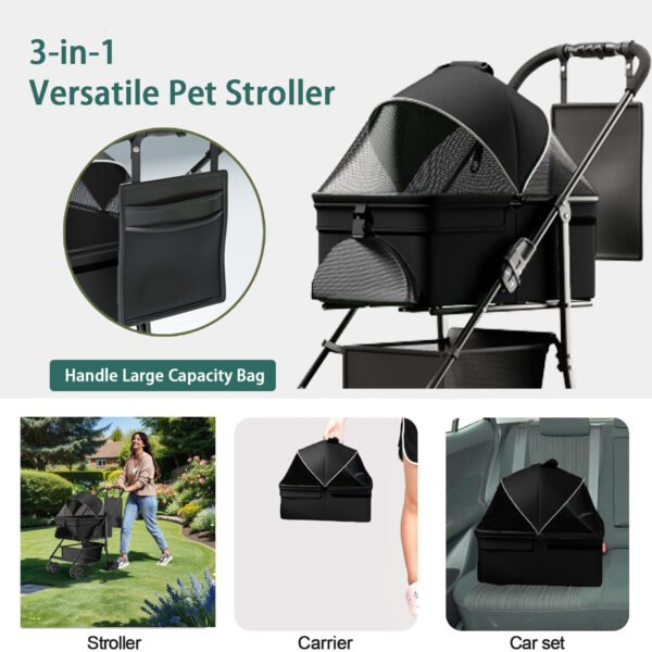 2-in-1 folding dog cart, pet folding cart, four-wheel dog/cat cart, waterproof pad, car seat, sun visor - Image 2
