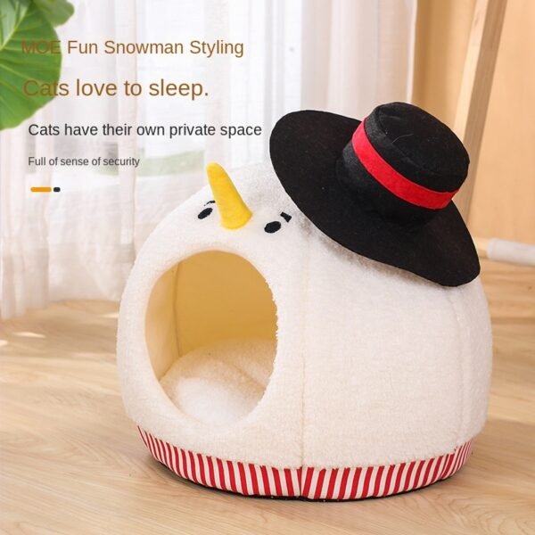 Cat Nest: Semi enclosed Cat House for All Seasons, Cute Christmas Snowman Cat Nest, Winter Warmth Pet Supplies - Image 3