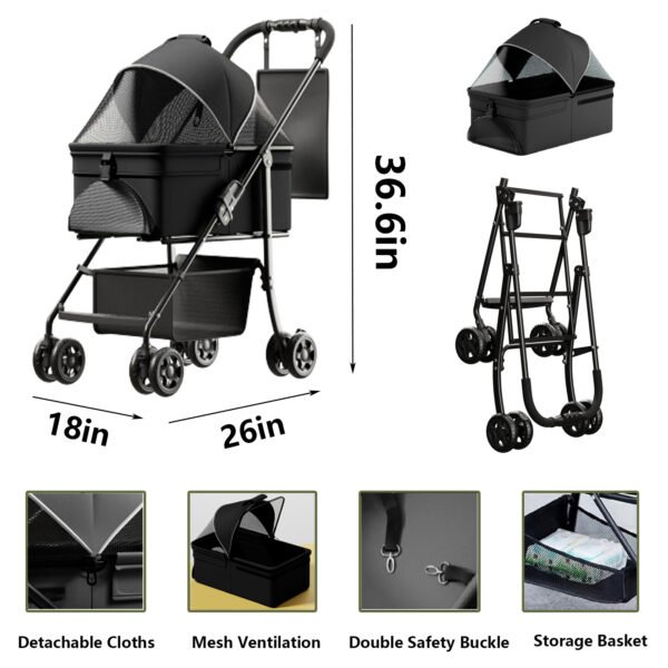 2-in-1 folding dog cart, pet folding cart, four-wheel dog/cat cart, waterproof pad, car seat, sun visor - Image 6