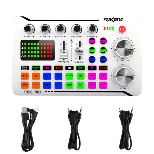 F998Pro live singing sound card white English version intelligent noise reduction integrated microphone - Image 4