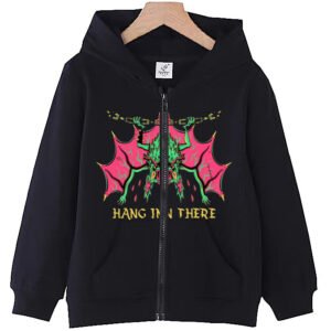 Trendy Bat Print Children's Zip-Up Hoodie Casual Loose Fit Versatile