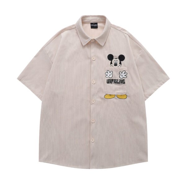 Creative Cartoon Embroidery Corduroy Short Sleeve Shirt Men's Loose Casual Versatile Couple Shirt - Image 7