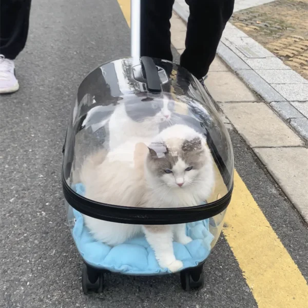 New Transparent Capsule Pet Travel Trolley Carriers Bag Stroller for 10kg Puppies Dogs Cat with Wheel - Image 3