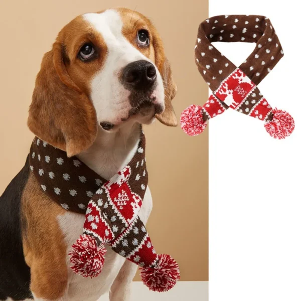 Christmas Dog Scarf Knitted Elk Scarf Striped Hair Ball Pet Scarf Outdoor Winter Warm Cat Dog Scarves Puppy Collar Pet Supplies - Image 8