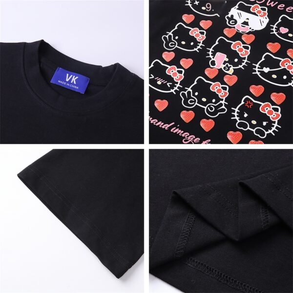 Retro Kitty Cat Collection Printed Short Sleeve T-Shirt for Men and Women, Pure Cotton Couple Loose Casual Top - Image 4