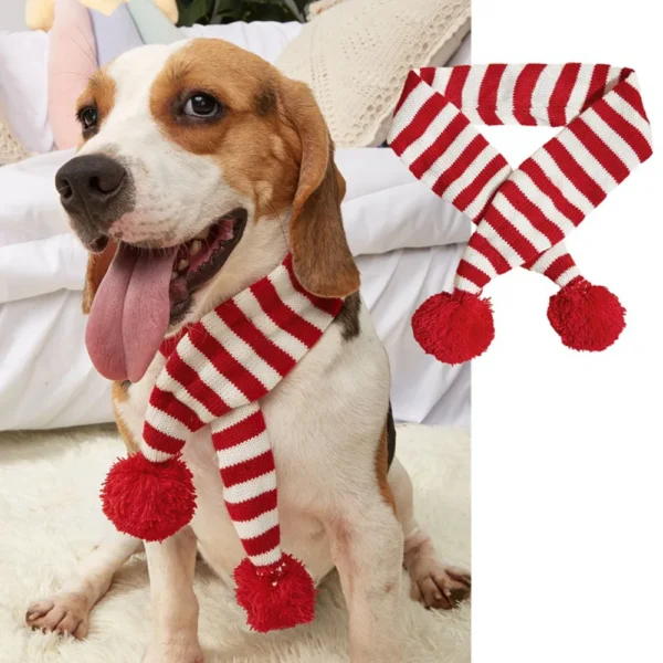 Christmas Dog Scarf Knitted Elk Scarf Striped Hair Ball Pet Scarf Outdoor Winter Warm Cat Dog Scarves Puppy Collar Pet Supplies - Image 9
