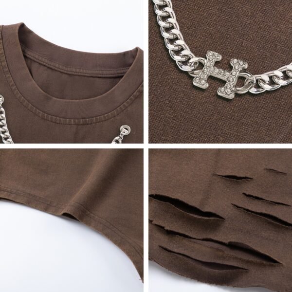 Hip-Hop Unique Design Chain Sleeveless T-Shirt Unisex Loose Punk Ripped Casual Vest Tank Top - Image 4