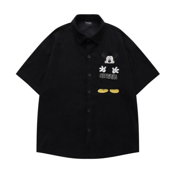 Creative Cartoon Embroidery Corduroy Short Sleeve Shirt Men's Loose Casual Versatile Couple Shirt - Image 6