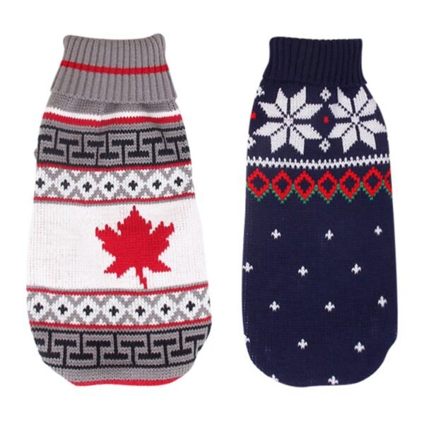 Christmas reindeer maple leaves snowflakes holiday pet clothes high necked knitted sweaters dog and cat clothing jackets - Image 3